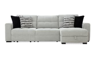 Slider Bob Gray 116'' Power Sliding 3 Piece Right Arm Facing Chaise Sectional with Armless Chair & USB & USB-C Ports