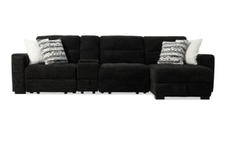 Slider Bob Black 129'' Power Sliding 4 Piece Right Arm Facing Chaise Sectional with USB & USB-C Ports
