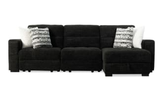 Slider Bob Black 116'' Power Sliding 3 Piece Right Arm Facing Chaise Sectional with Armless Chair & USB & USB-C Ports