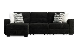 Slider Bob Black 116'' Power Sliding 3 Piece Left Arm Facing Chaise Sectional with Armless Chair & USB & USB-C Ports