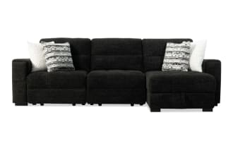 Slider Bob Black 116'' Power Sliding 3 Piece Right Arm Facing Chaise Sectional with Armless Sliding Chair & USB & USB-C Ports
