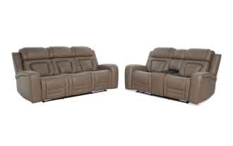 Rhythm Brown Leather 91'' Power Reclining Sofa & Recliner with Power Headrest
