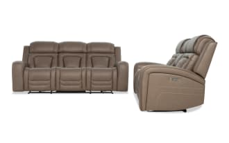 Rhythm Brown Leather 91'' Power Reclining Sofa & Recliner with Power Headrest