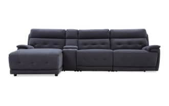 Rumor Blue 127'' Power Reclining 4 Piece Left Arm Facing Chaise Sectional with Armless Recliner & Power Headrest