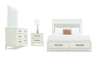 Laguna 4 Piece Queen White & Gray Upholstered Storage Platform Bedroom Set