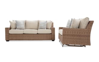 Palm Harbor Linen & Brown Wicker Outdoor Sofa & Loveseat Set