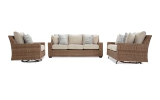 Palm Harbor 3 Piece Linen & Brown Wicker Outdoor Conversation Set