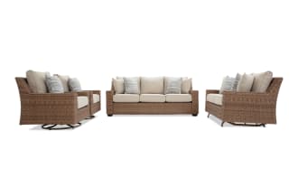 Palm Harbor 4 Piece Linen & Brown Wicker Outdoor Conversation Set