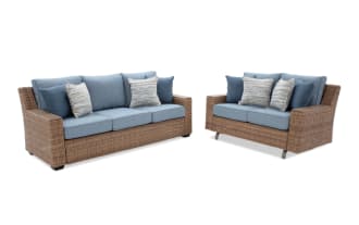 Palm Harbor Navy & Brown Wicker Outdoor Sofa & Loveseat Set