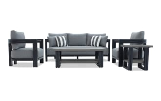 Cambria 5 Piece Gray & Black Aluminum Outdoor Conversation Set
