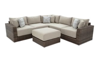 Modular Bob® 6 Piece Beige & Brown Wicker Outdoor Conversation Set with Ottoman