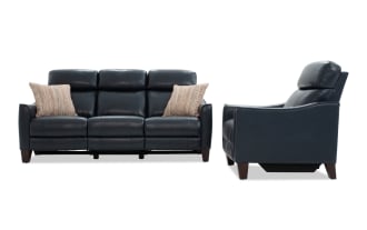 Empire Navy Leather 82'' Power Reclining Sofa & Recliner with Power Headrest