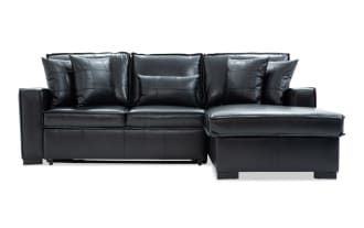 Playmax Black Leather 94'' 2 Piece Right Arm Facing Pop-Up Sleeper Chaise Sectional with USB & USB-C Ports