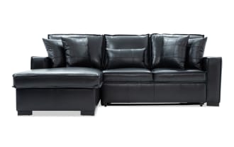 Playmax Black Leather 94'' 2 Piece Left Arm Facing Pop-Up Sleeper Chaise Sectional with USB & USB-C Ports