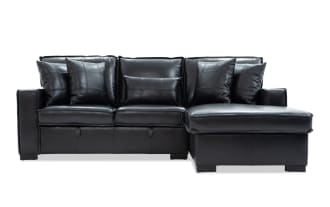 Playmax Black Leather 94'' 2 Piece Right Arm Facing Storage Chaise Sectional with USB & USB-C Ports