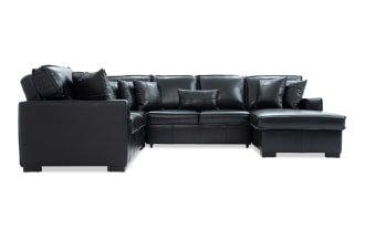 Playmax Black Leather 124'' 4 Piece Right Arm Facing Pop-Up Sleeper Chaise Sectional with USB & USB-C Ports