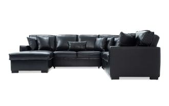 Playmax Black Leather 124'' 4 Piece Left Arm Facing Pop-Up Sleeper Chaise Sectional with USB & USB-C Ports