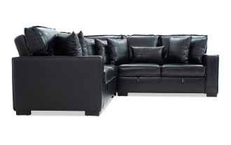 Playmax Black Leather 99'' 3 Piece Storage Sectional with USB & USB-C Ports