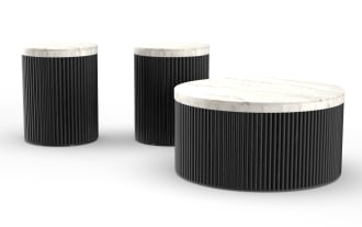 Delaney Black & Marble Round Coffee & White 2 End Table Set