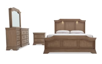 Avalon 4 Piece Queen Light Brown Storage Panel Bedroom Set