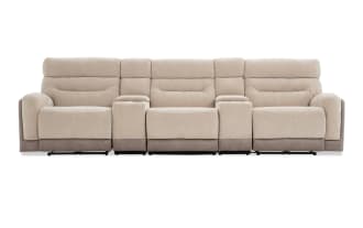 Phantom Beige 132'' Power Reclining 5 Piece Sectional with Armless Chair & USB & USB-C Ports