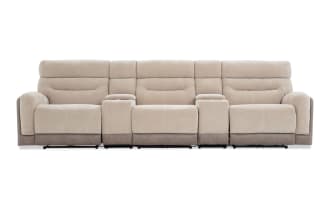 Phantom Beige 132'' Power Reclining 5 Piece Sectional with Armless Recliner & USB & USB-C Ports