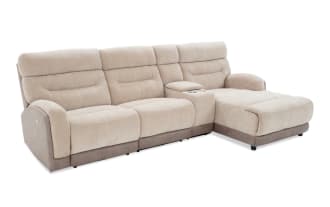 Phantom Beige 118'' Power Reclining 4 Piece Right Arm Facing Chaise Sectional with Armless Recliner & USB & USB-C Ports