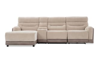 Phantom Beige 118'' Power Reclining 4 Piece Left Arm Facing Chaise Sectional with Armless Chair & USB & USB-C Ports