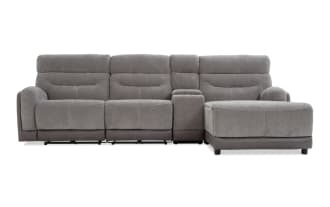 Phantom Gray 118'' Power Reclining 4 Piece Right Arm Facing Chaise Sectional with Armless Recliner & USB & USB-C Ports