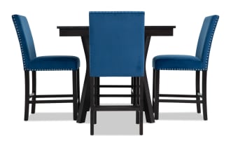 Riviera 5 Piece Black & Blue Upholstered Counter Height Dining Set