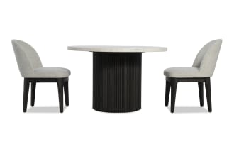 Delaney 3 Piece Black & White Marble Upholstered Round Dining Room Set