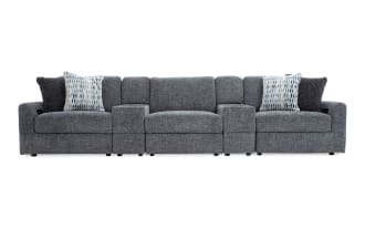 Amplify Gray 145'' 5 Piece Immersive Audio Modular Sofa with 2 Consoles, 1 Armless Chair, 1 Left Arm Facing Chair, 1 Right Arm Facing Chair