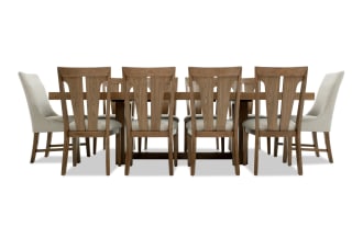 Melrose 11 Piece Natural & Beige Upholstered Extendable Dining Set