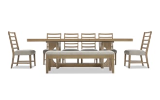 Malibu 8 Piece Natural & Gray Upholstered Extendable Dining Set