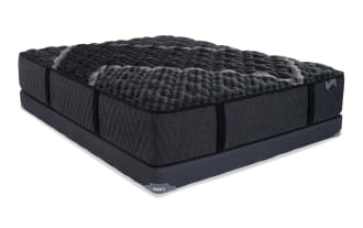 Lush 13'' Twin XL Extra Firm Low Profile Mattress Set in dark gray with quilted cooling cover, layered foam, and wrapped coil system for firm support and temperature regulation.