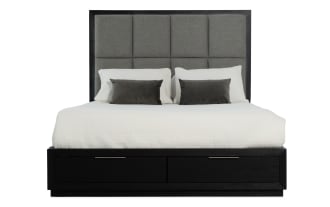 Loft Queen Espresso & Gray Upholstered Storage Platform Bed