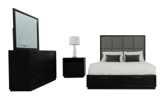 Loft 4 Piece Queen Espresso & Gray Upholstered Storage Platform Bedroom Set