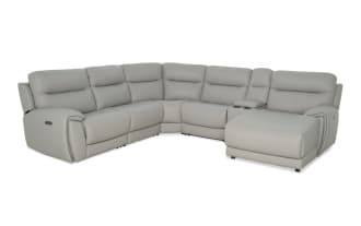 Illusion Gray Leather 129'' Power Reclining 6 Piece Right Arm Facing Chaise Sectional with Power Headrest
