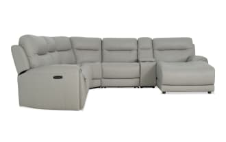 Illusion Gray Leather 129'' Power Reclining 6 Piece Right Arm Facing Chaise Sectional with Power Headrest