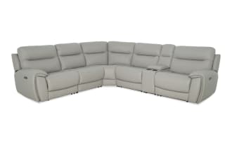 Illusion Gray Leather 128'' Power Reclining 6 Piece Sectional with Power Headrest