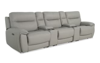 Illusion Gray Leather 133'' 5 Power Reclining Sofa with Armless Chair & Power Headrest