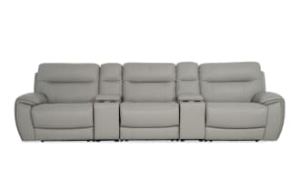 Illusion Gray Leather 133'' 5 Power Reclining Sofa with Armless Chair & Power Headrest