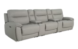 Illusion Gray Leather 133'' 5 Power Reclining Sofa with Armless Power Recliner & Power Headrest