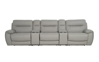 Illusion Gray Leather 133'' 5 Power Reclining Sofa with Armless Power Recliner & Power Headrest