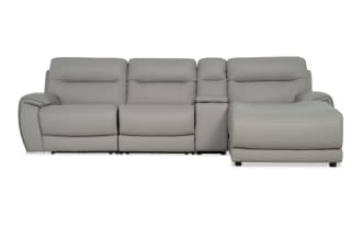 Illusion Gray Leather 122'' Power Reclining 4 Piece Right Arm Facing Chaise Sectional with Armless Chair & Power Headrest