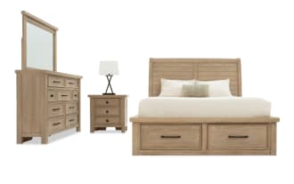 Hudson 4 Piece Full Natural Storage Platform Bedroom Set