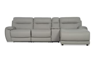 Illusion Gray Leather 122'' Power Reclining 4 Piece Right Arm Facing Chaise Sectional with Armless Power Recliner & Power Headrest