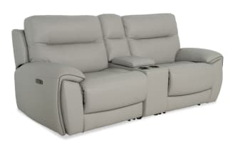 Illusion Gray Leather 91'' Power Reclining Console Loveseat with Power Headrest