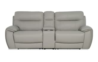 Illusion Gray Leather 91'' Power Reclining Console Loveseat with Power Headrest