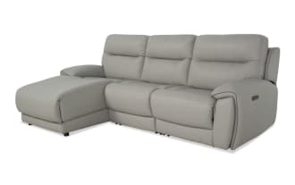 Illusion Gray Leather 109'' Power Reclining 3 Piece Left Arm Facing Chaise Sectional with Armless Chair & Power Headrest